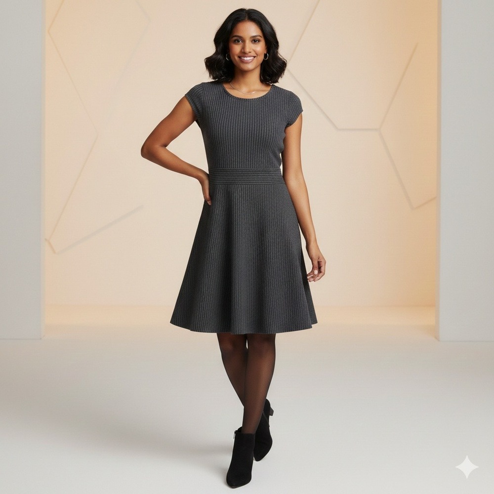 Mossimo Womens Knit Dress Charcoal‎ Gray Cap Sleeve Fit Flare L